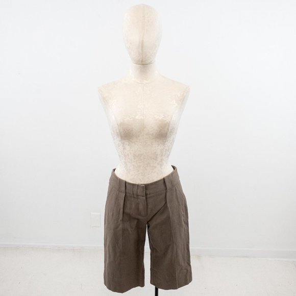 Trina Turk 2 Cotton Linen Bermuda Shorts Brown - Picture 8 of 8